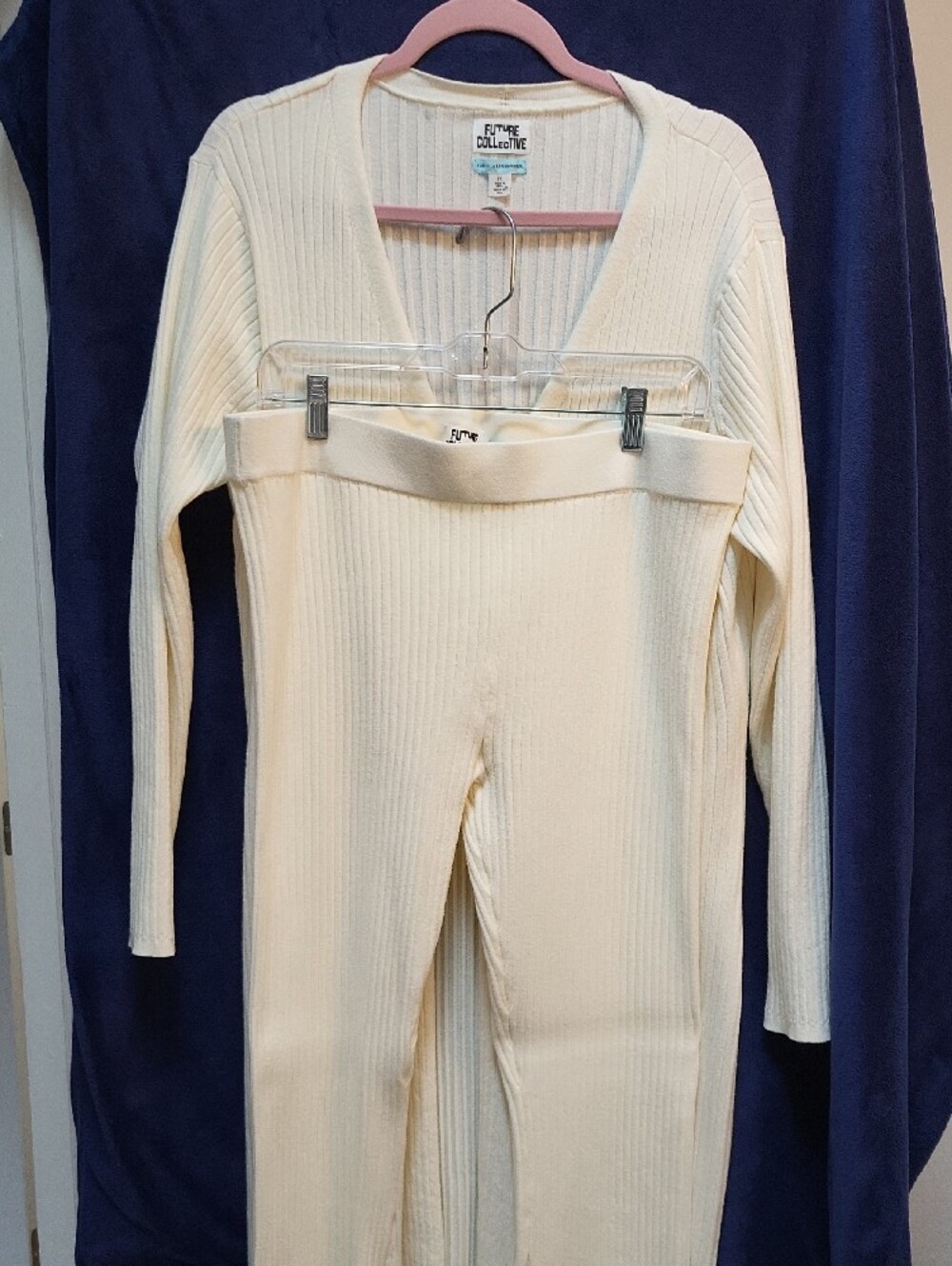 Cream Ribbed Longline Button-Front Sweater / Pant Set - Picture 2 of 7